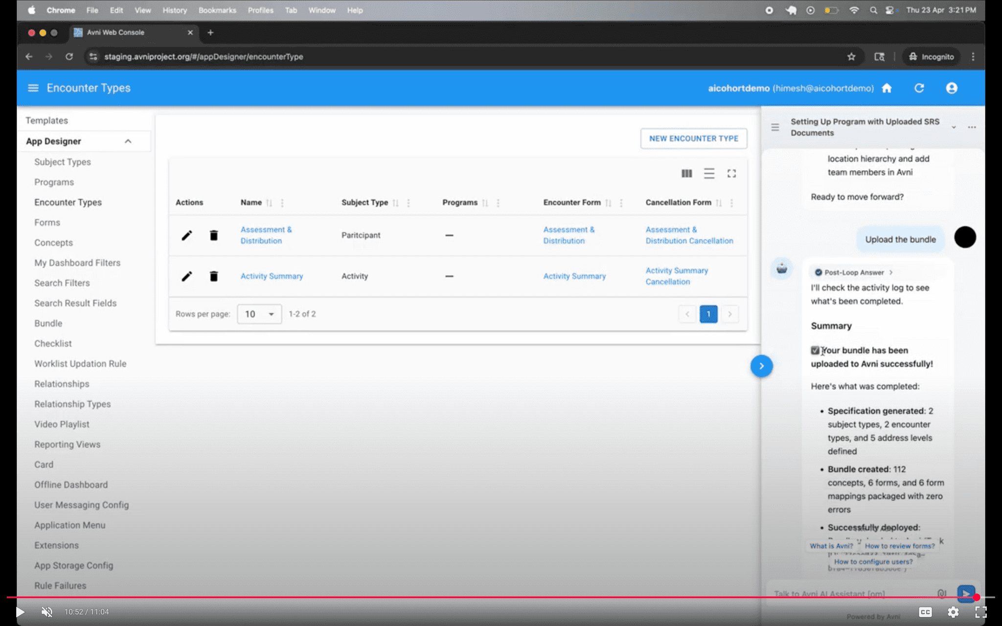Avni AI Configurator chat experience