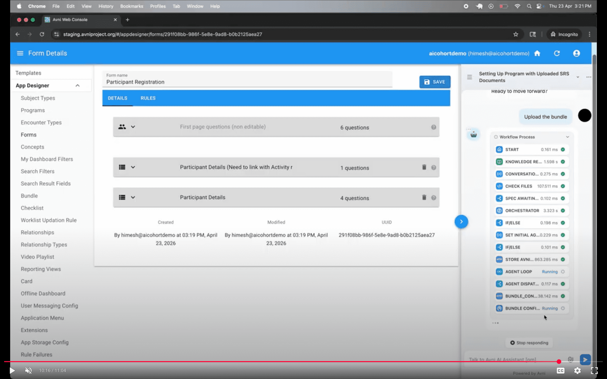 Tool calls flowing through the Avni AI service during configuration