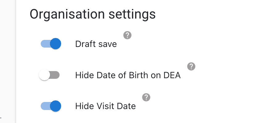 Settings screen with the Hide Visit Date toggle turned on