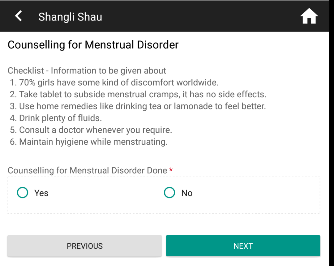 Counselling example 2 screenshot